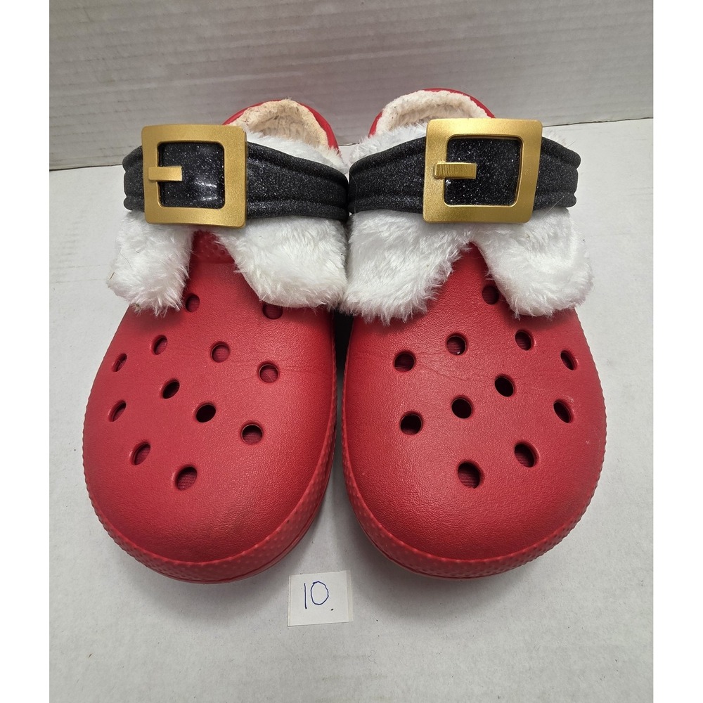 Crocs White Fur Lined Santa Claus Christmas Clogs Red Men 8 Women 10 Holiday